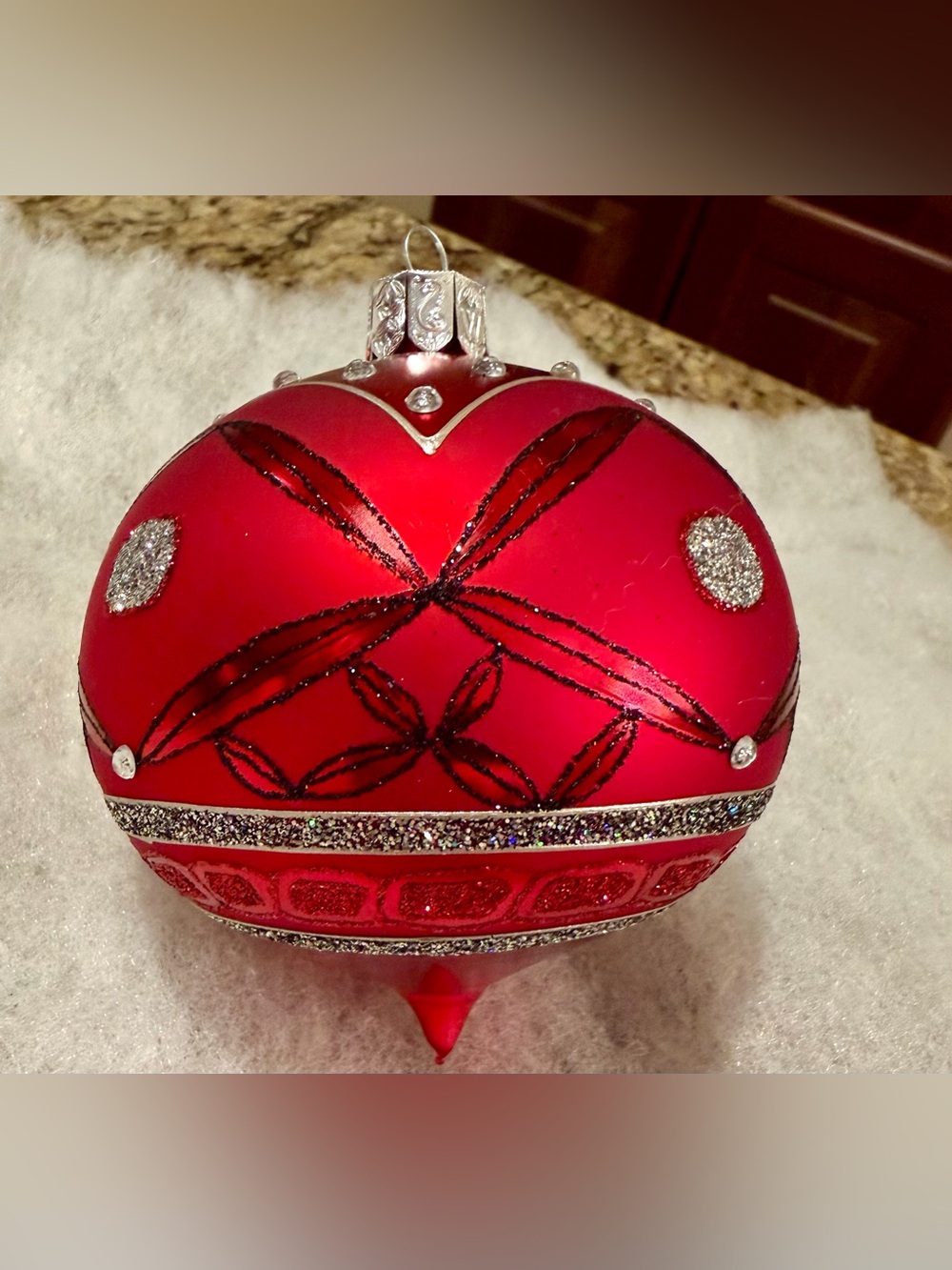 Waterford Heirlooms Christmas Glass Ornament red teardrop